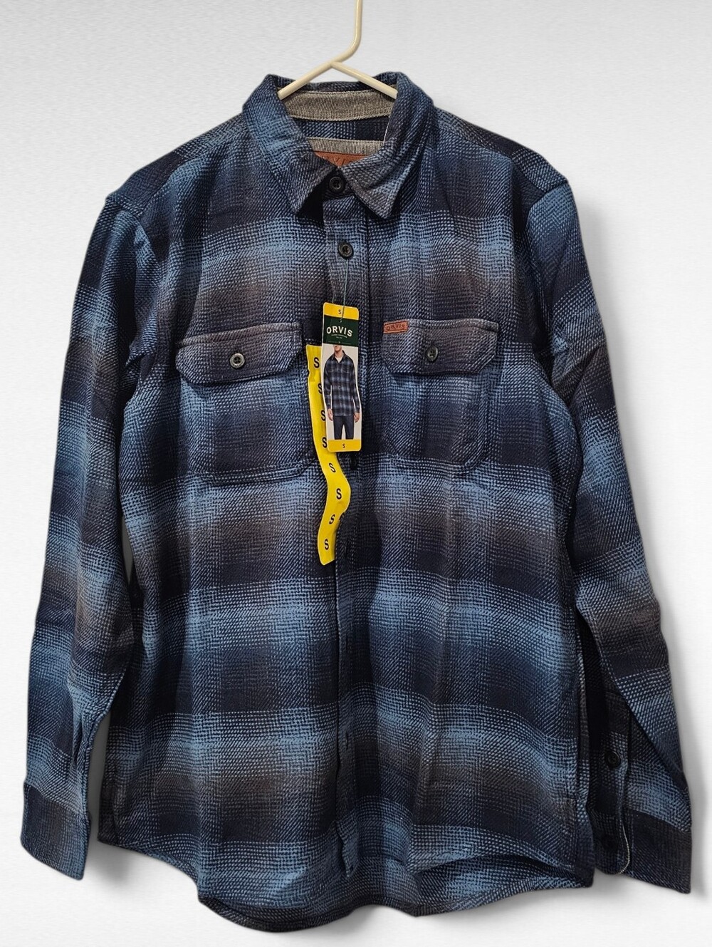 Orvis Heavyweight Plaid Flannel Shirt Blue Size Small
